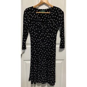 Lauren Ralph Lauren Black Geometric Print Jersey Knit Wrap Dress Women's 4P
